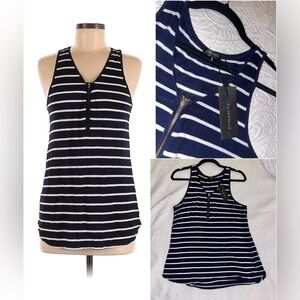 NWT DYNAMITE Women’s Navy Blue & White Striped Racerback Tank Top Size Medium